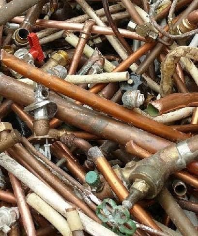 Copper pipe scrap pile